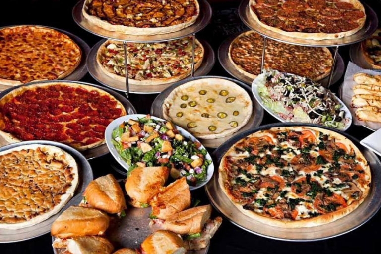 various pizzas from Upper Crust Pizza Company