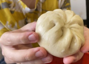 hand holding dumpling from City Wok