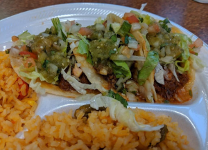 street tacos and rice from Los Taquieros