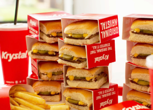 stacks of Krystal burgers